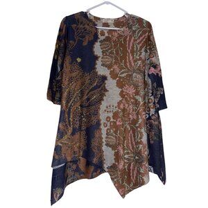 Atelier5 By Gorde Yilmaz Tunic Top Sz S Asymmetrical Hem Brown Gray Floral